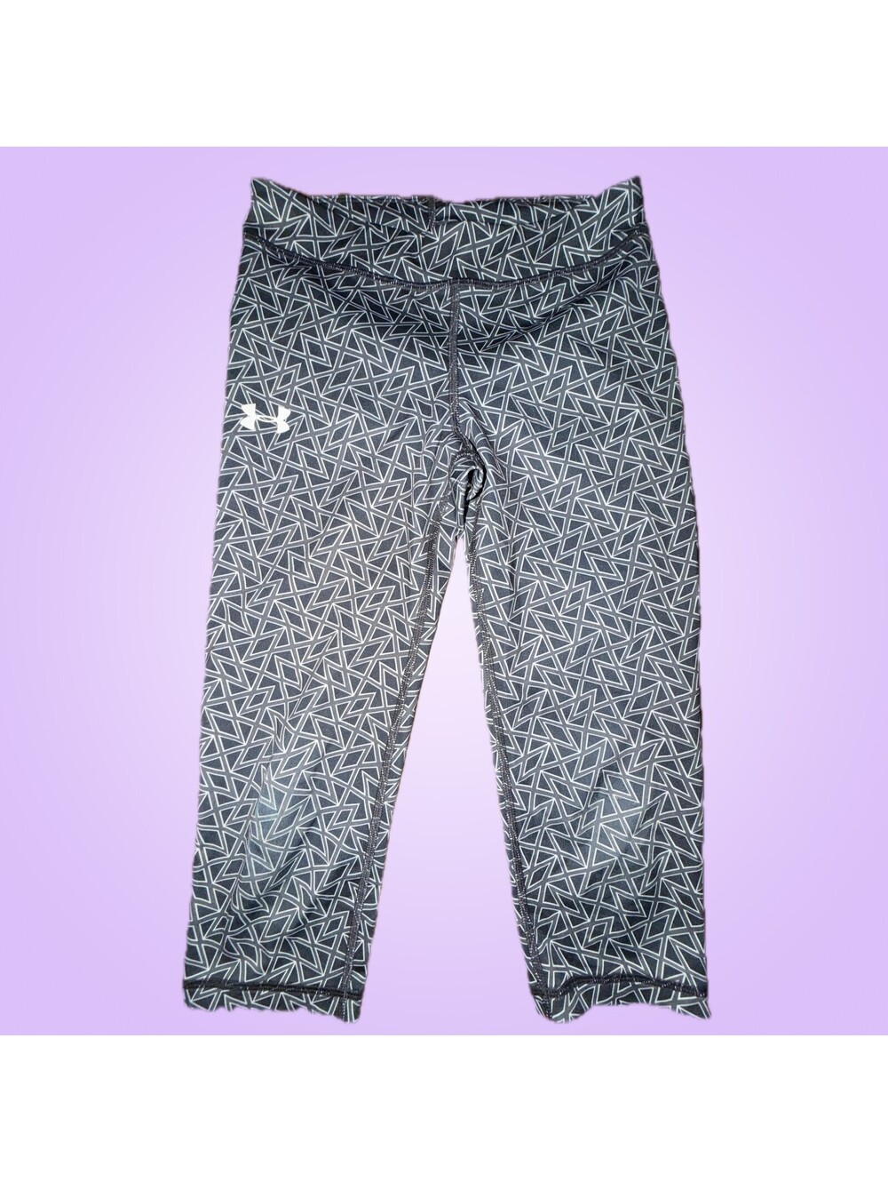 Under Armour Girls Black and White Geometric Cropped Athletic Leggings